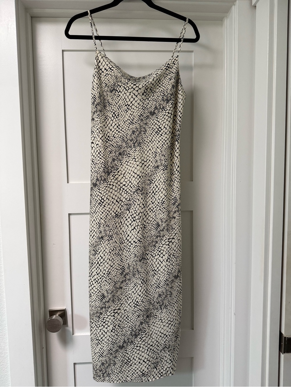 Banana Republic Snake-Print Slip Midi Dress in Cream and Black